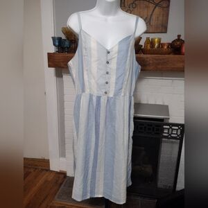 NWT Joie Linen Blend Mini Sun Dress Striped Blue White